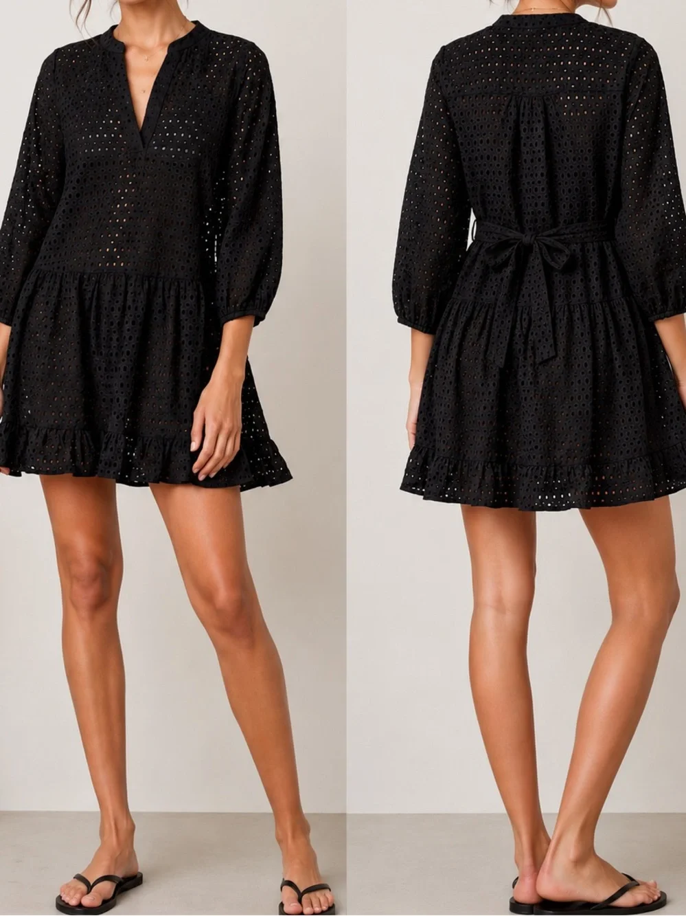 Shoshanna Umbrella Black Eyelet Boho Beach Resortwear Tunic Swim Coverup Dress